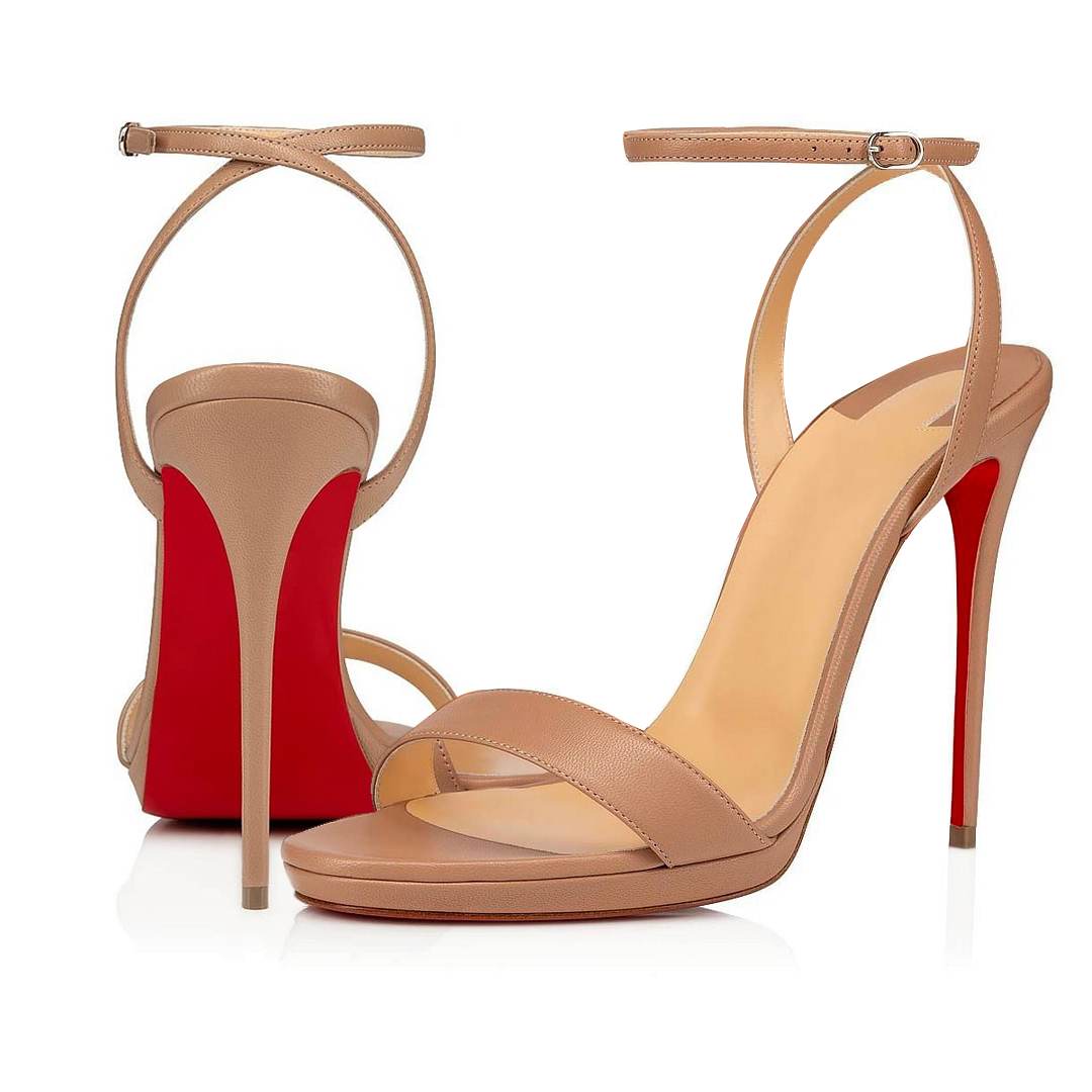 100mm/120mm Women's Low  Platform Sandals Round Open Toe Red Bottom Ankle Straps Matte Pumps-MERUMOTE