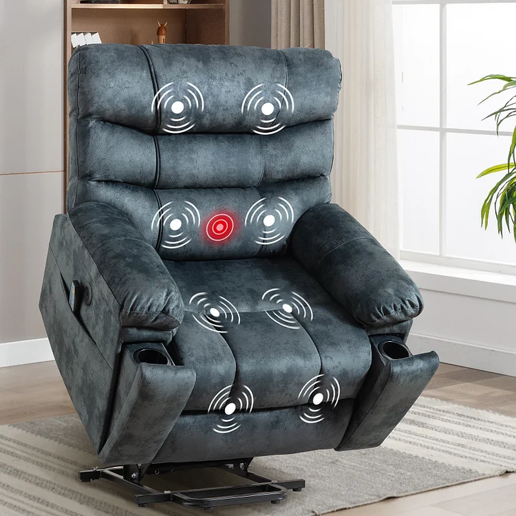 Bestier Large Power Lift Recliner Chair for Elderly with Massage and Heated, Reclining Chair with Cup Holders, Side Pocket and USB Port,Grey