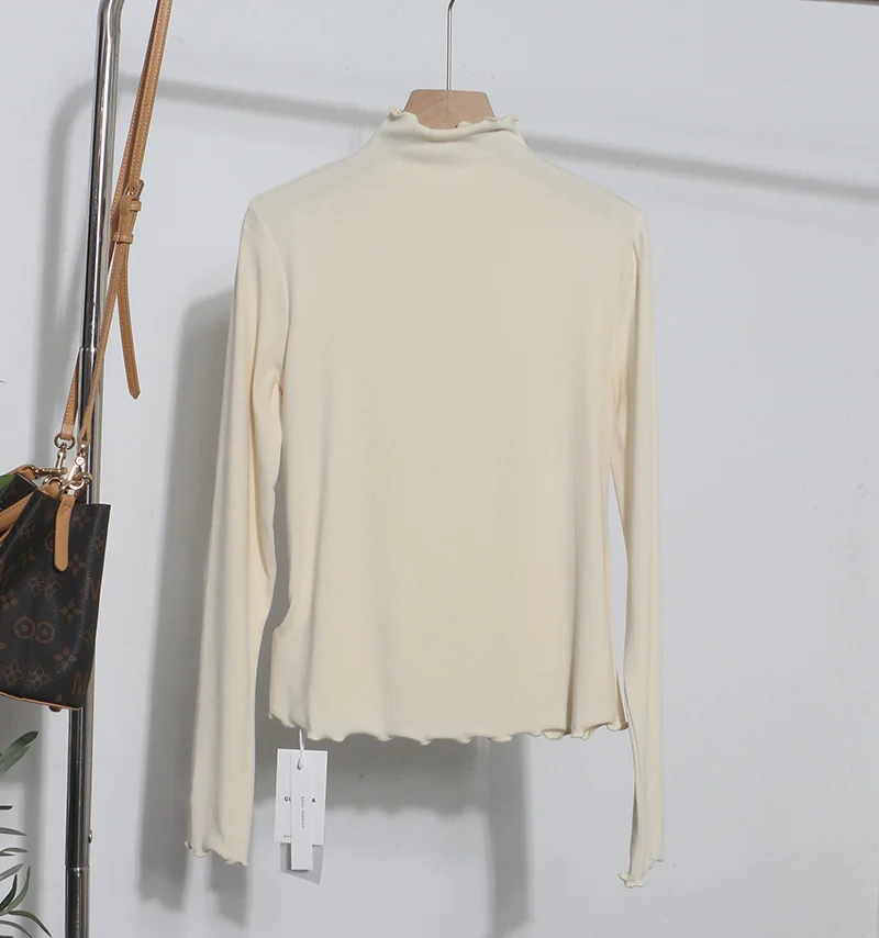 Uveng Half High-Necked Bottomed Shirt Women's Autumn And Winter New Bow Embroidery Inside The Top Of The Jacket T-Shirt 3187