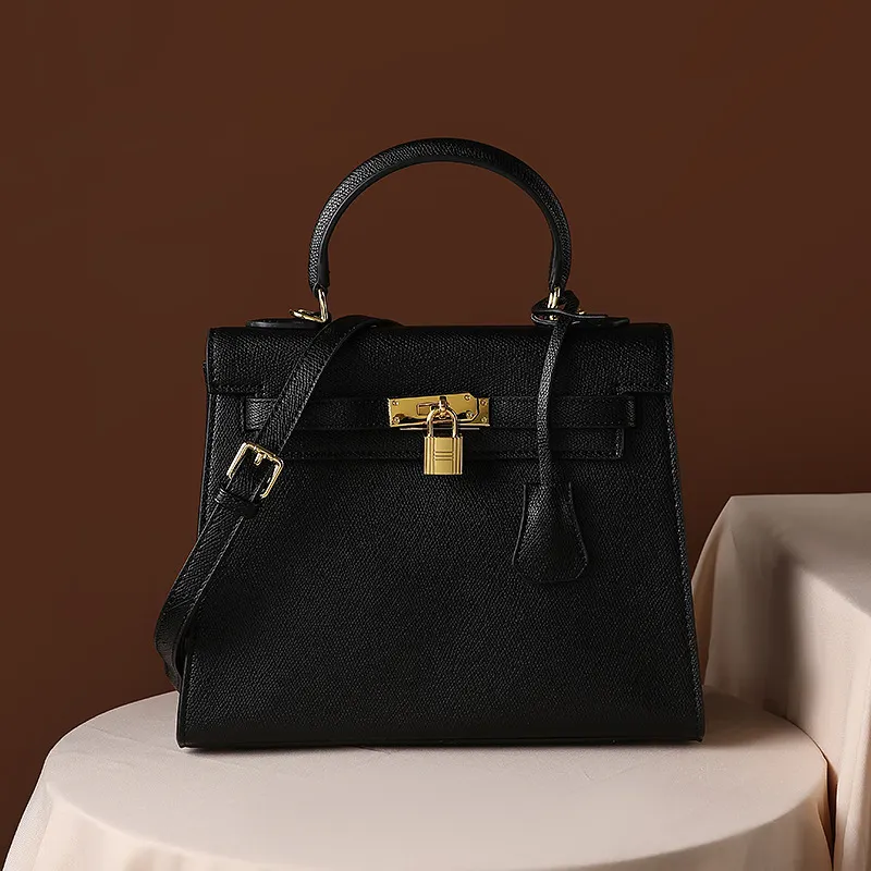 Lychee Pattern Cowhide All-match Women's Handbag Shoulder With Strap Crossbody-vocosishoes