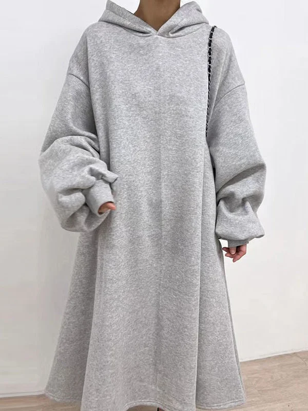 Simple Hooded Fleece Oversize Long Sleeve Sweatshirt Dress