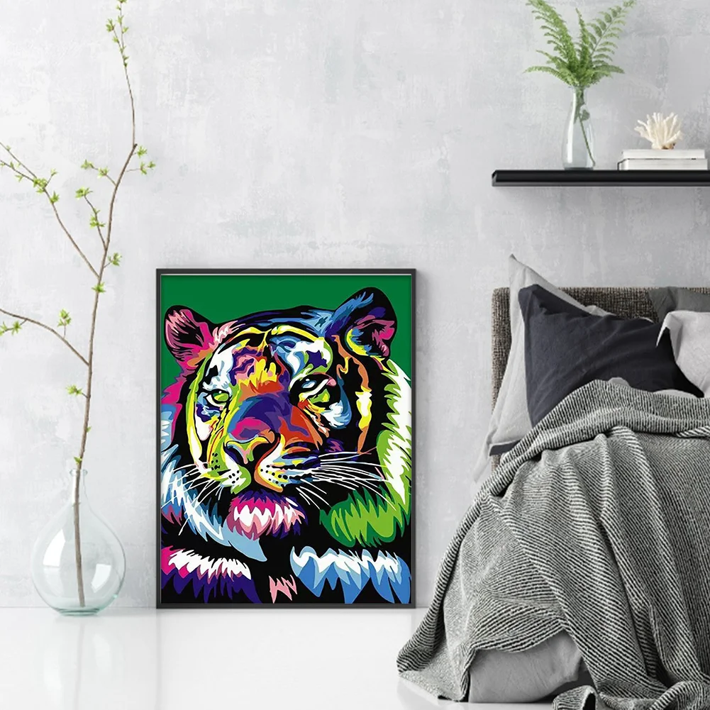 9CT Full Stamped Cross Stitch Bead Embroidery- Tiger(Canvas|39*54CM)