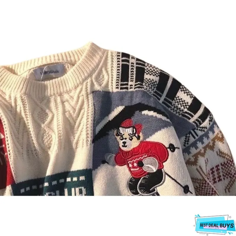 Christmas Ski Bear Embroidered Sweater