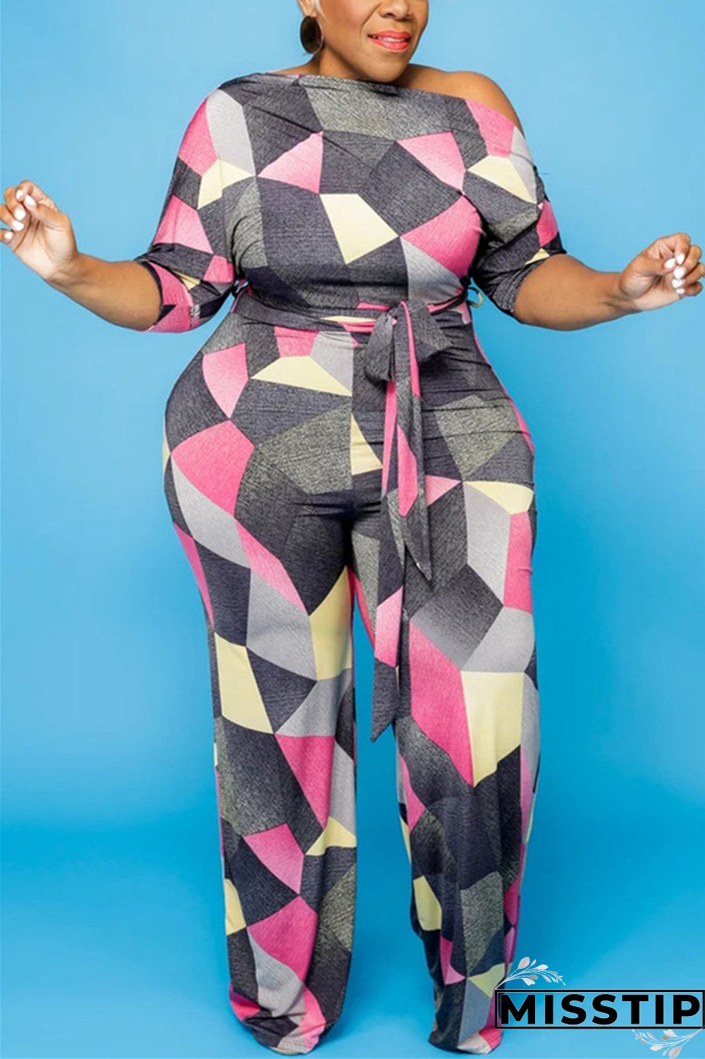 Pink Fashion Casual Print Basic Zipper Collar Plus Size Set