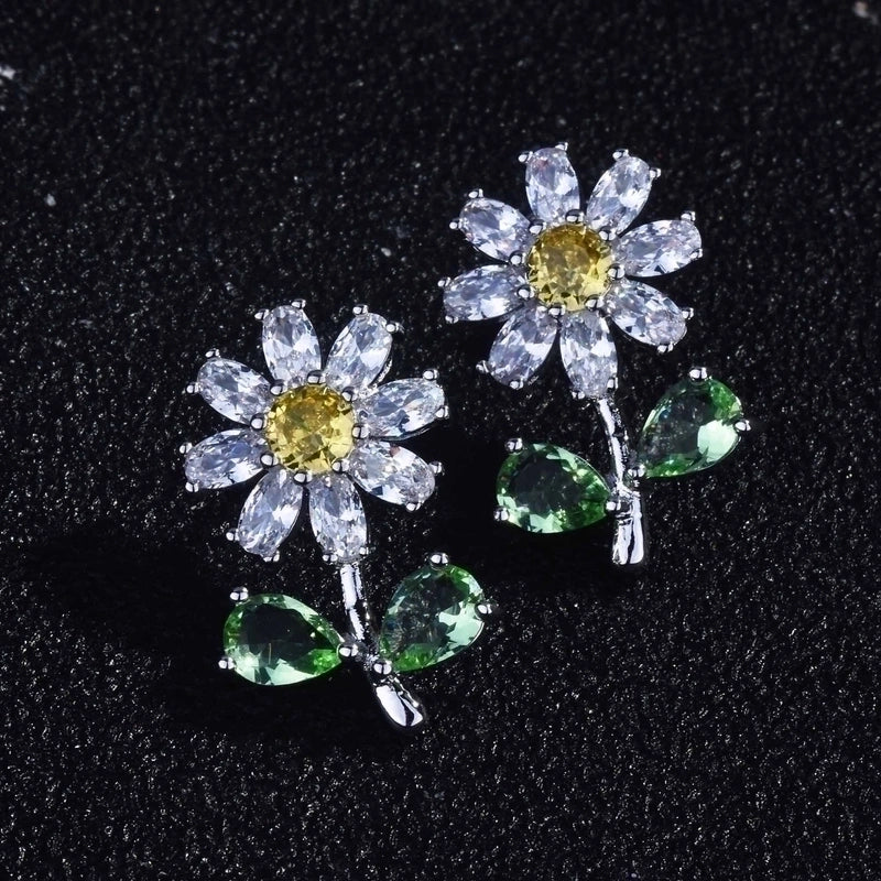 Streetwear Flower Copper Artificial Gemstones Crystal Earrings