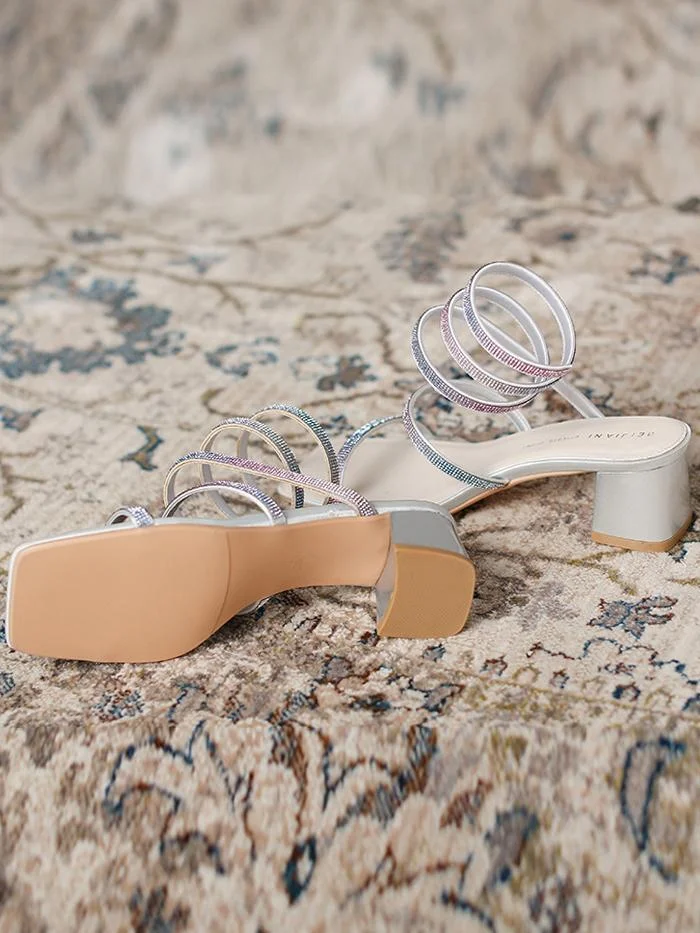 Snake-shaped winding high-heeled sandals with rhinestone fish mouth