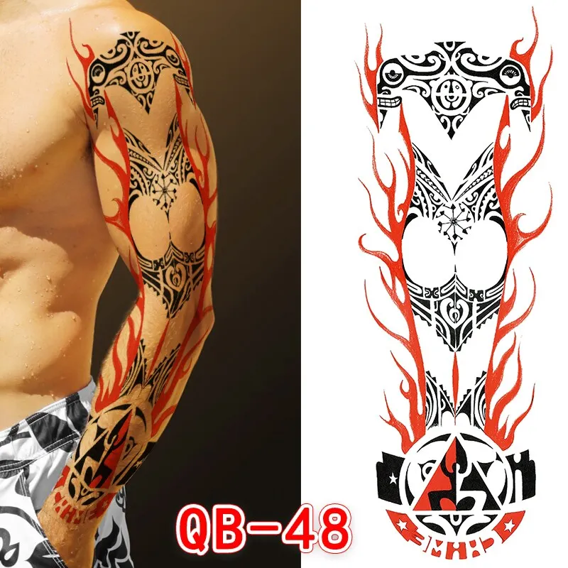 Sdrawing Men Temporary Tattoos Large Arm Sleeve Tattoo Sticker Dragon Tiger Fish Full Skull Totem Wolf Waterproof Fake Tattoo for Women