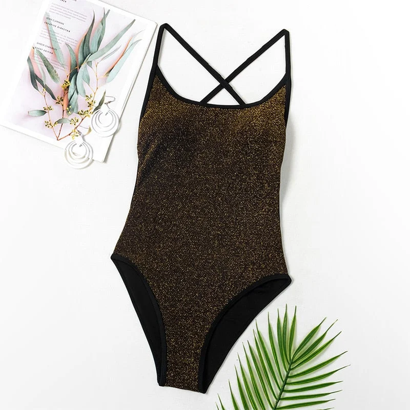 Shimmer For Bath Beachwear Sexy Halter Swimwear Women Swimsuit High Quality One Piece Suit Cross Back Bathing Suit Micro Biquini