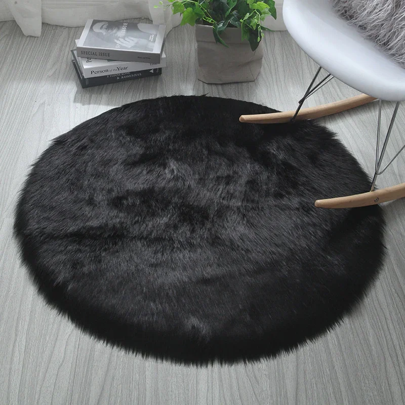Athvotar Fluffy Round Carpets Living Room Solid Color Plush Area Carpet Faux Sheepskin Shag Rugs Pink For Home Bedroom Decorative
