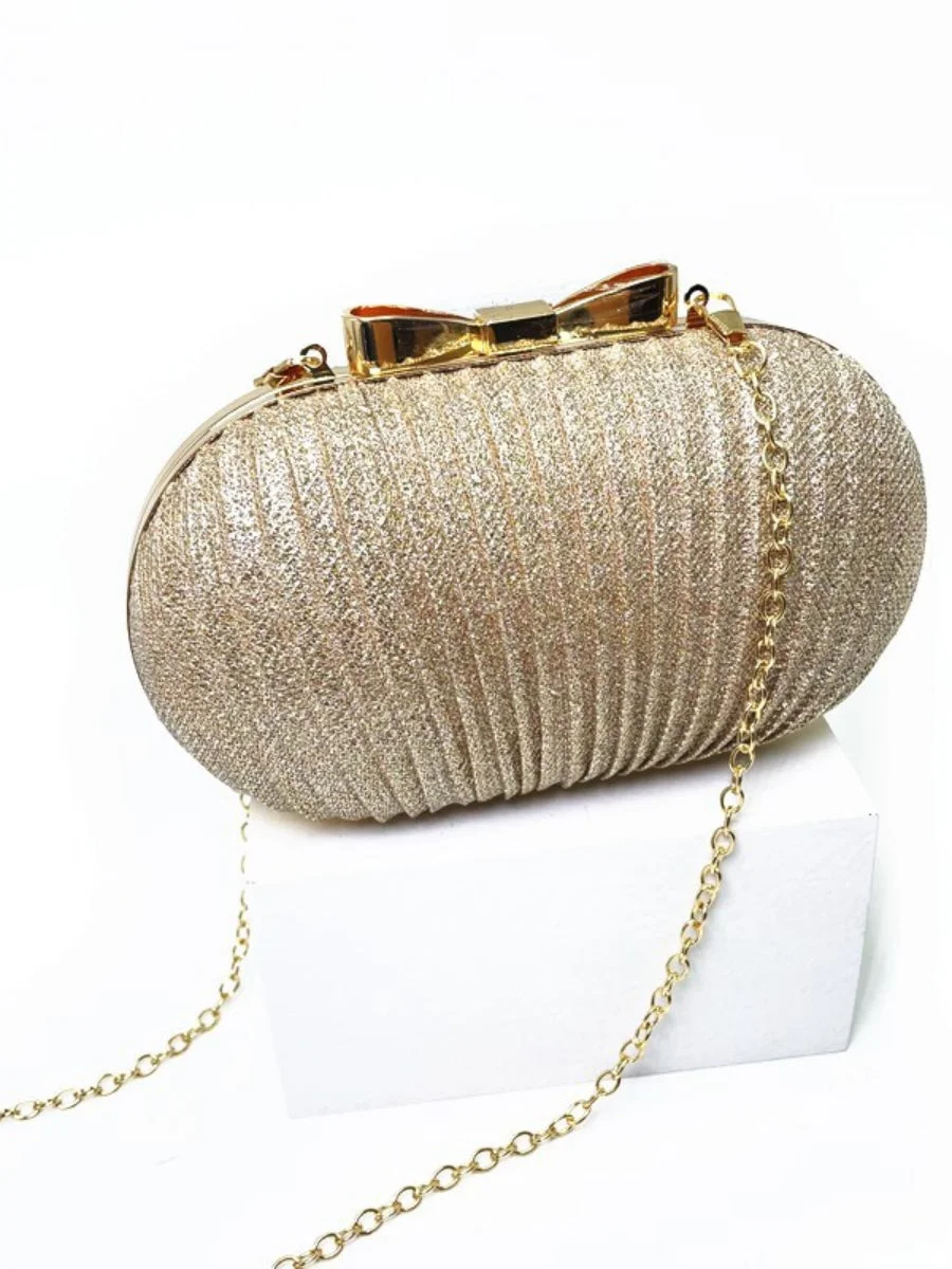 Ladies Clutch Bag Pleated Bowknot Oval Evening Bag