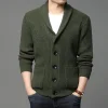 New men's long sleeve cardigan pocket turtleneck solid color sweater