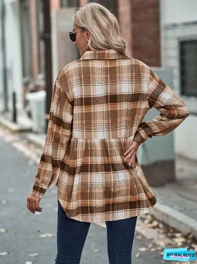Plaid Button Up Dropped Shoulder Shirt