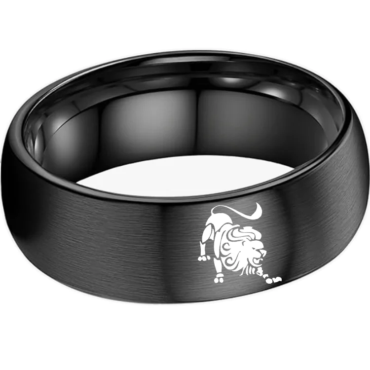 Womens Or Mens Leo Tungsten Carbide Wedding Rings Black Domed Top Couples Bands 4MM 6MM 8MM