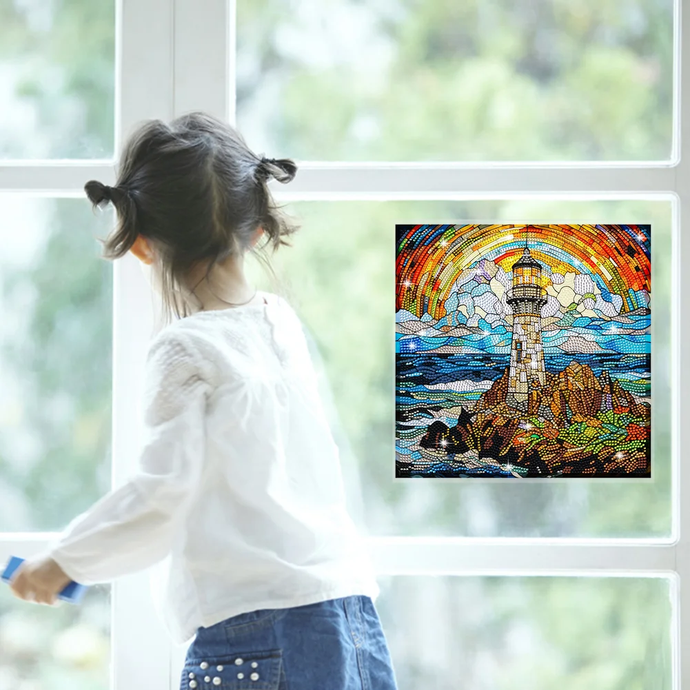 DIY Stained Glass Lighthouse Diamond Painting Sticker Creative Mosaic Sticker Craft
