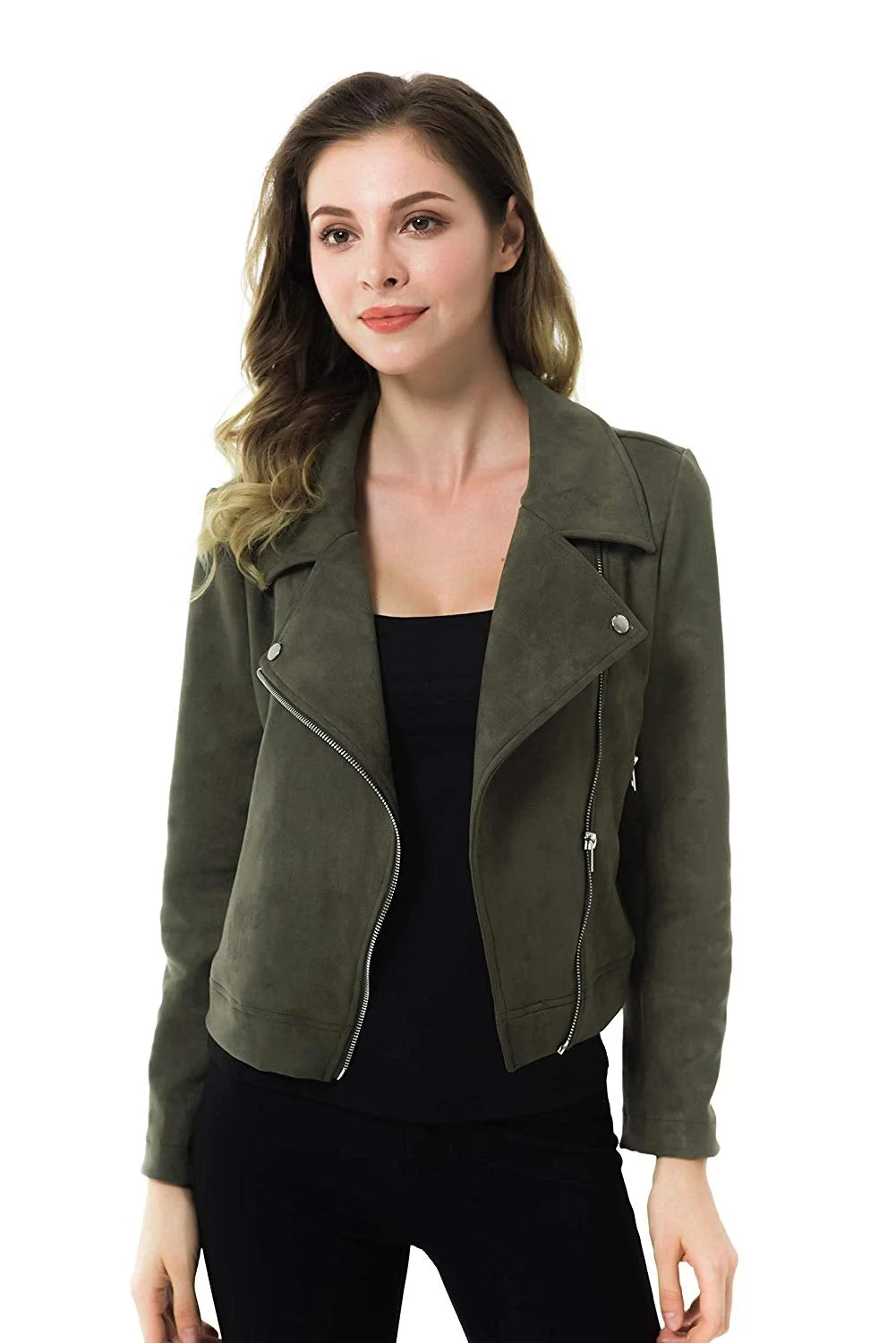 Jackets for Women Long Sleeve Zipper Short Moto Biker Coat