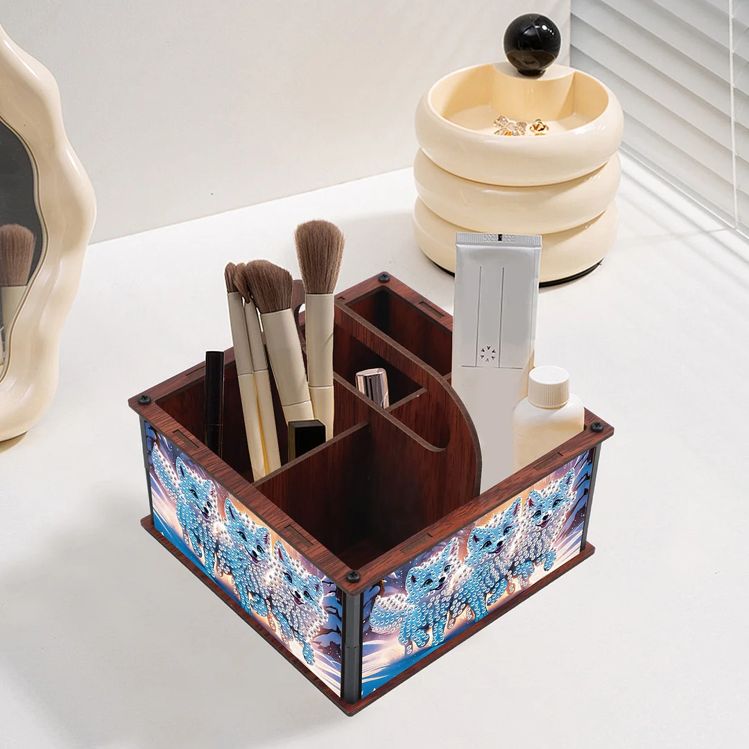 DIY Fox Wooden Diamond Painting Handheld Storage Box Kit Tabletop Art Decor