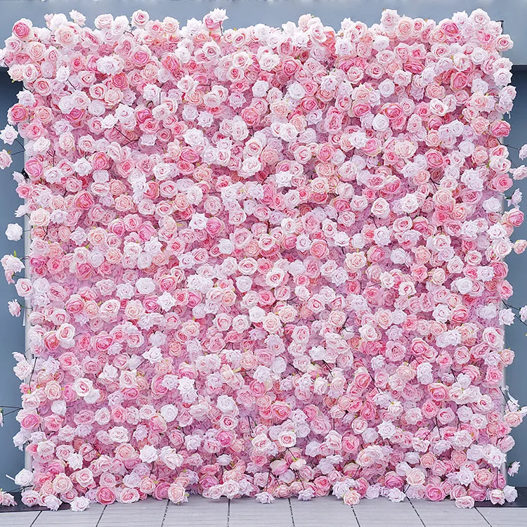 A7836 Pink Rose Hydrangea 5D Roll Up Curtain Cloth Flower Wall