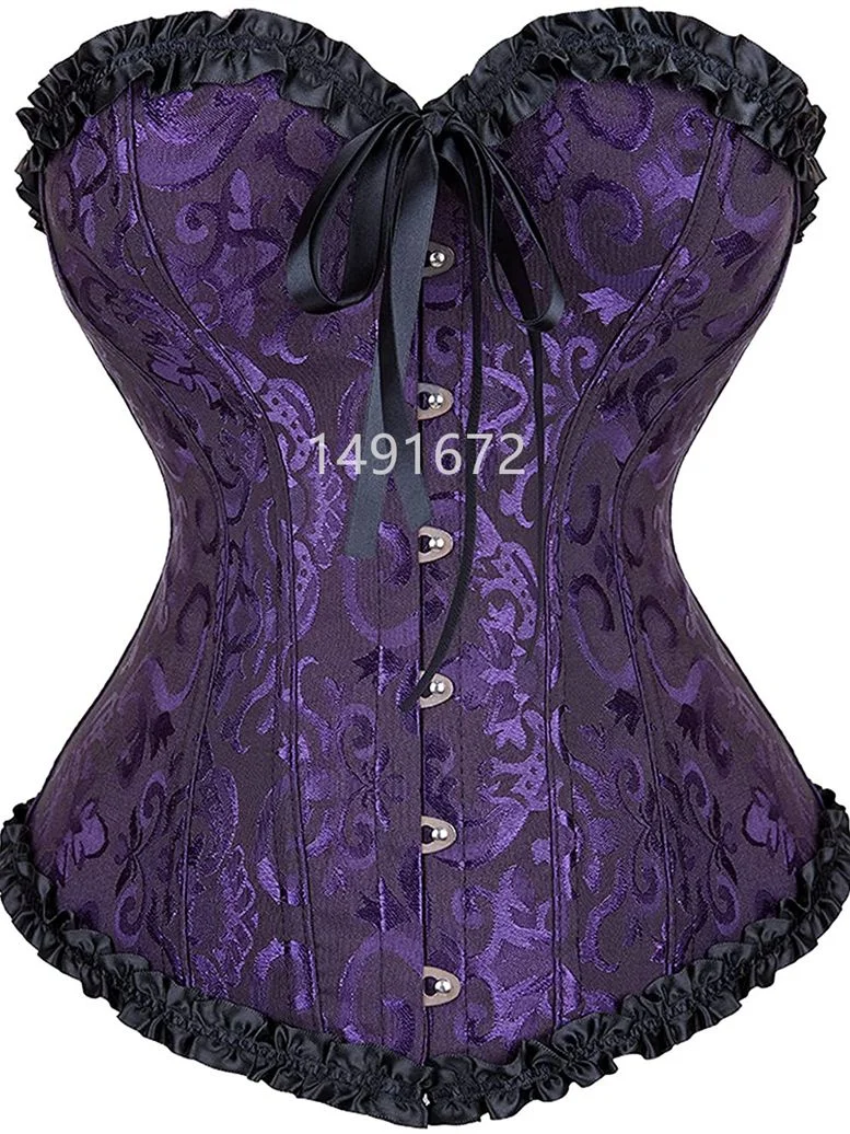 Sapubonv Corsets and Bustiers Shapewear Brocade Lingerie Overbust Corset Top Sexy Plus Size Women Vintage Red Black Green Pink