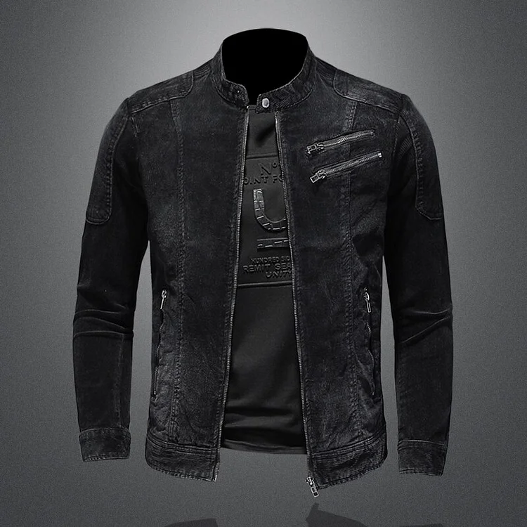 2023 Mens Baseball Coat Jacket Business Casual Corduroy Denim Jeans Jacket Stand Collar Black Fashion Coat for Men S-5XL Jacket