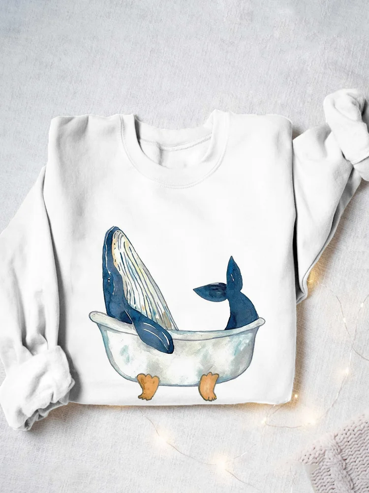 Humpback Whale Taking Bath Watercolor Painting Art Sweatshirt