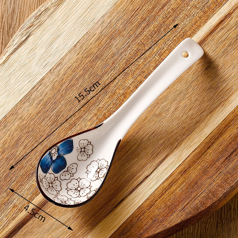 Japanese-style Small Spoon Ceramic Spoon Household Blue And White Porcelain Soup Spoon Creative Cute Pattern Spoon