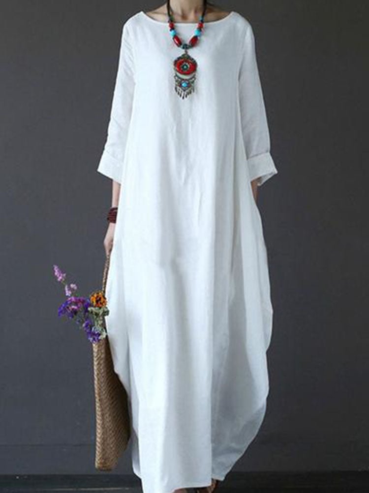 National Style Loose Cotton Linen Dress