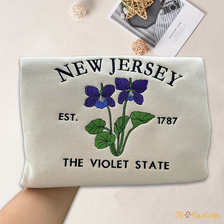 TOSCUSTOM™ Embroidered New Jersey 1787 Violet State Flower Sweatshirt