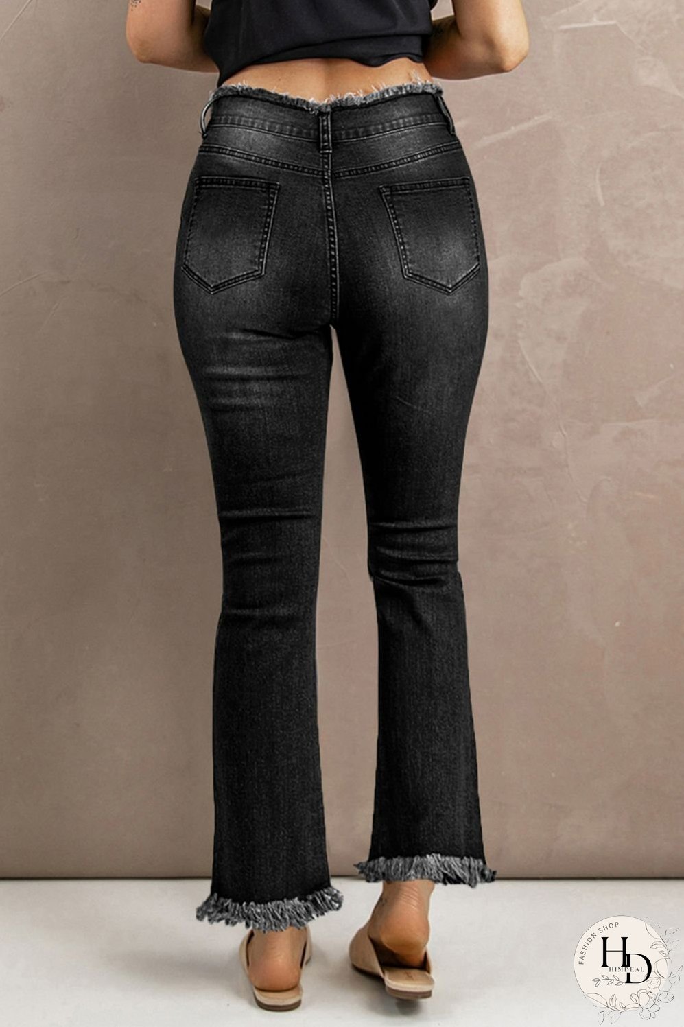 Baeful High Waist Distressed Raw Hem Jeans