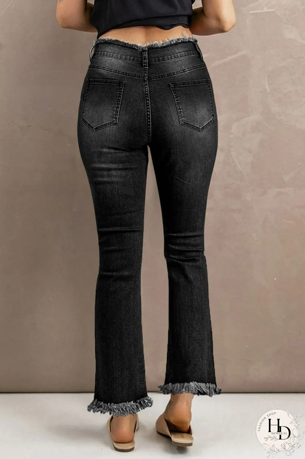 Baeful High Waist Distressed Raw Hem Jeans