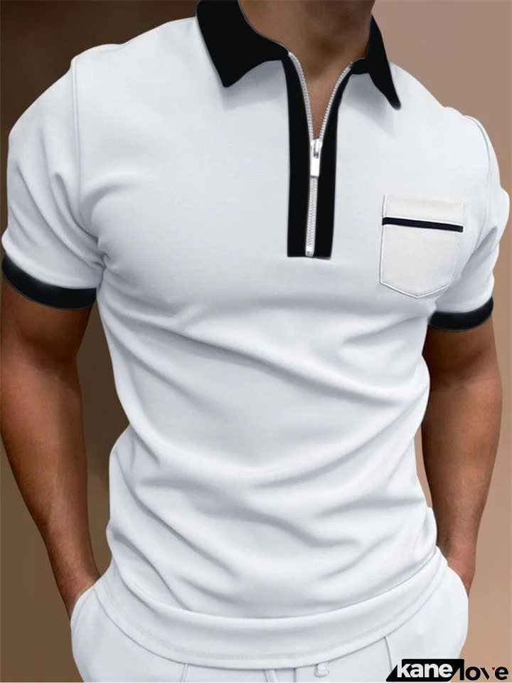 Men's Fashion Turn Down Collar Slim Fit Zipper Polo T-Shirt