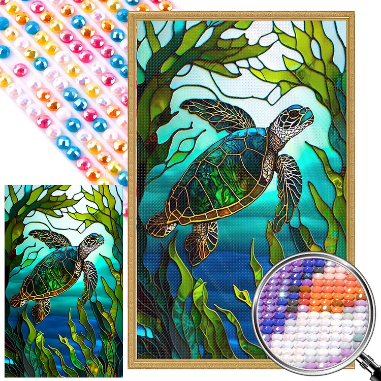 Turtle Glass Painting 40*65CM (Canvas) AB Round Drill Diamond Painting gbfke