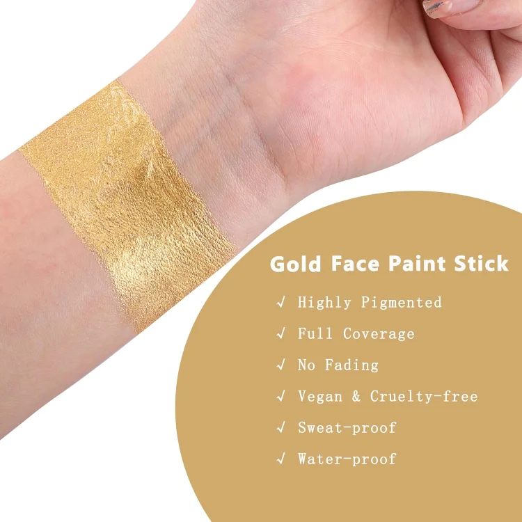 MEICOLY Gold Face Paint Stick(1.06 Oz),Cream Blendable Full Body Paint  Sticks,Sweatproof Waterproof Body Paint Makeup Stick for Halloween Special