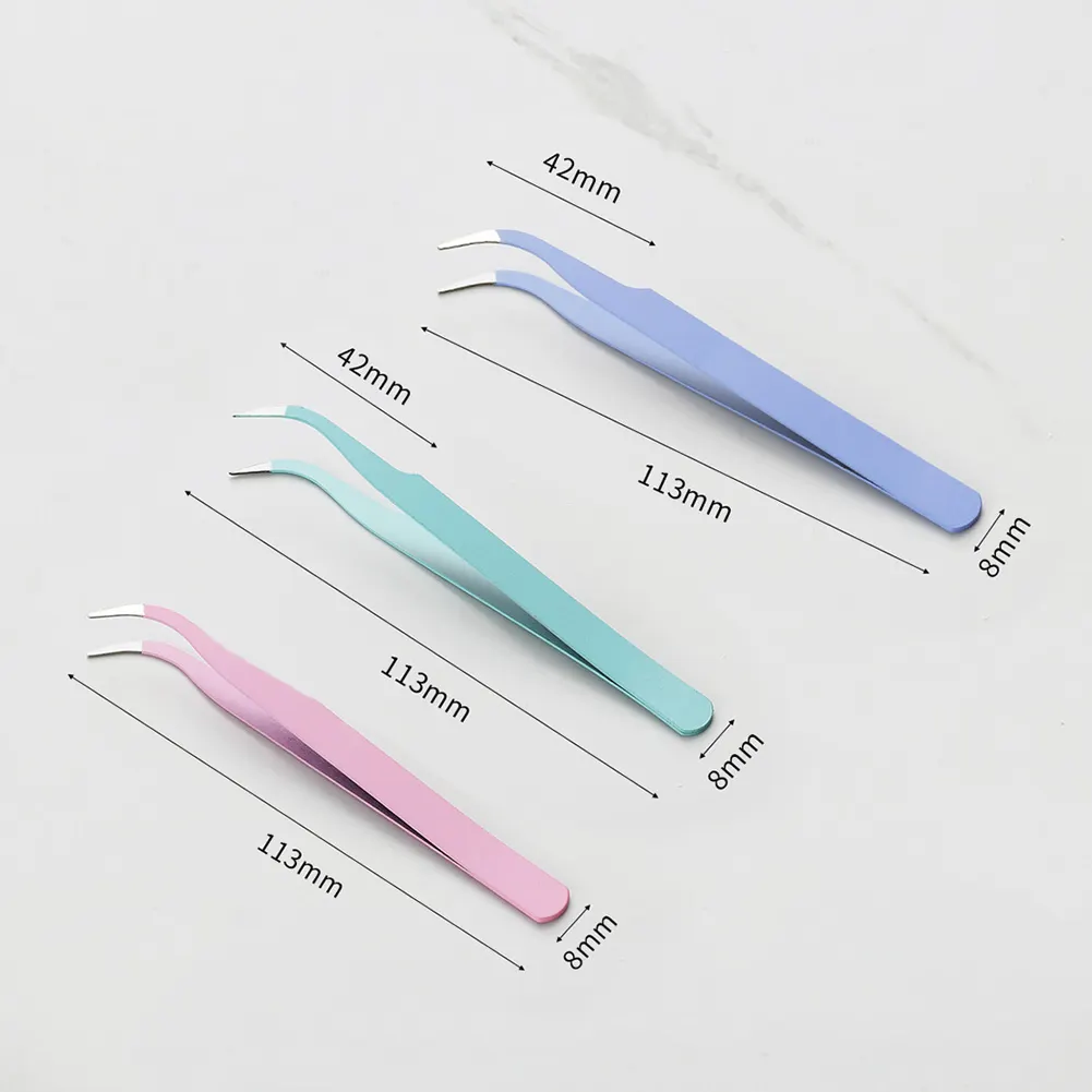 3pcs Macaron Stainless Steel Straight Elbow Pointed Drill Tweezers