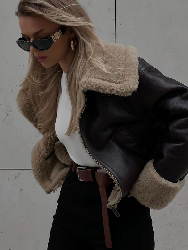 Faux leather fur jacket