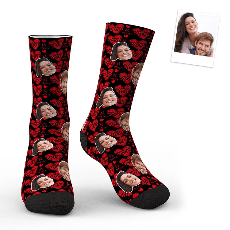 3D Preview Custom Face Heart Socks Valentine's Day Gifts - XOXO