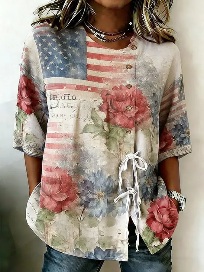 Women's 250th Anniversary Print Half Sleeve Casual Blouse 