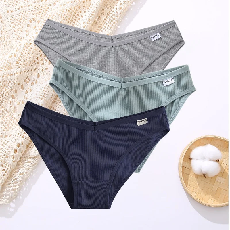 FINETOO 3PCS/Set Lingerie Sexy Women Cotton Panties Underwear Female Underpants 8 Solid Color Soft Woman Briefs Intimates M-XL