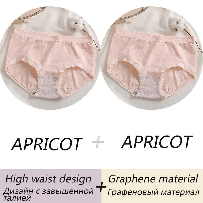 Women's Cotton Panties High Waist Briefs For Woman Graphene Crotch Antibacterial Comfort Underwear Skin-friendly Panty Intimate
