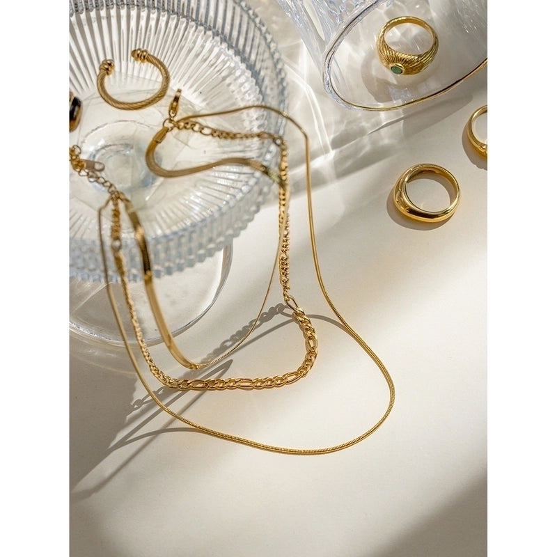 304 Stainless Steel 18K Gold Plated Minimalist Classic Style Solid Color Three Layer Necklace