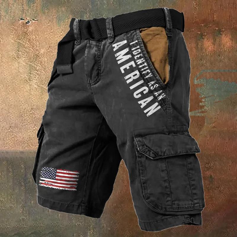 Men's Vintage Independence Day I Identify As An American Print Cargo Shorts  artssus