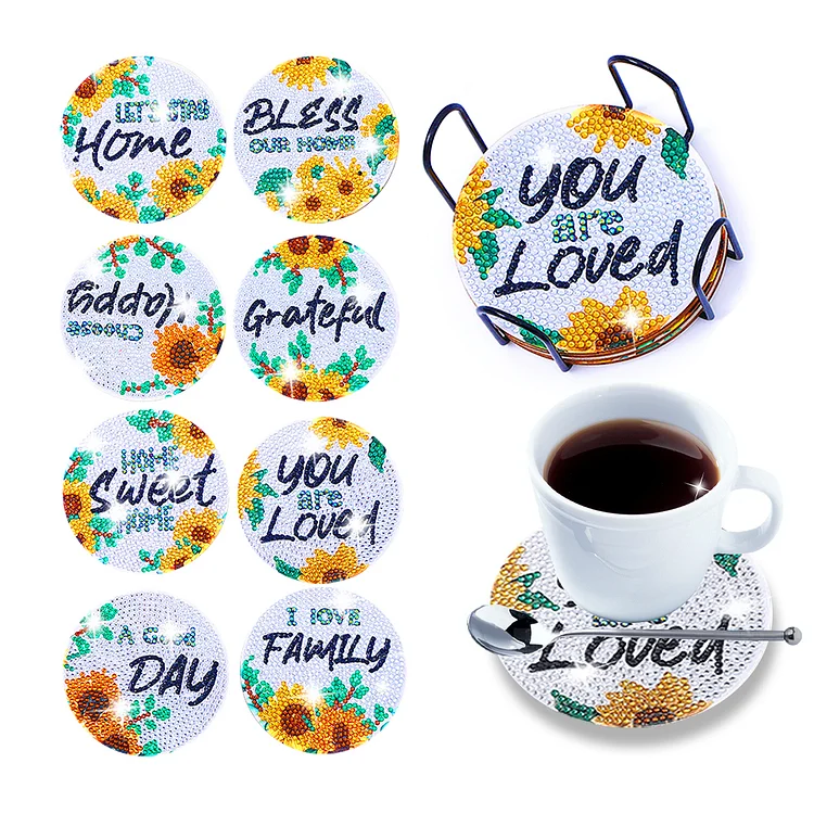 8/10pcs Cork Coasters Creative DIY Cup Coasters with Holder for Table Home Decor