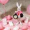 Easter Bunny Figurine with Top Hat and Pocket Watch Cute Small Bunny Table Clock for Spring Home Table Decor Party Supplies Gifts