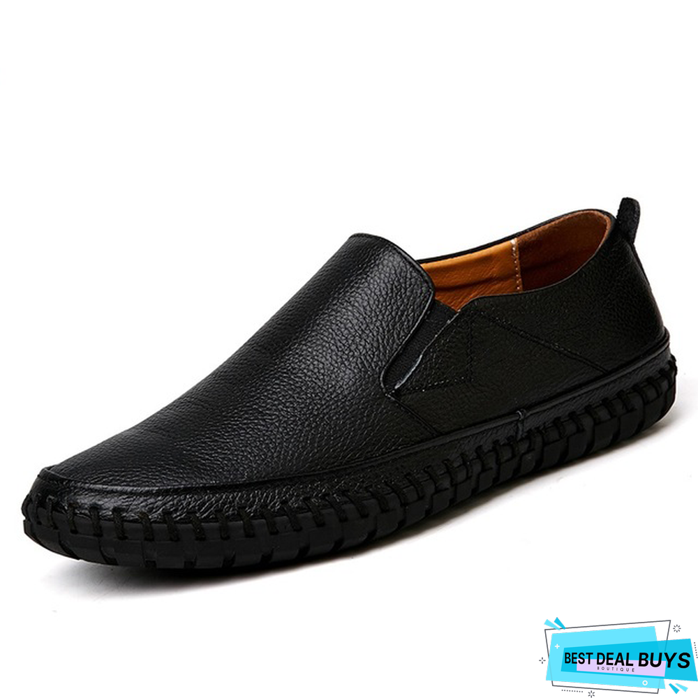 Men Genuine Leather Shoes Slip On Black Shoes Real Leather Loafers