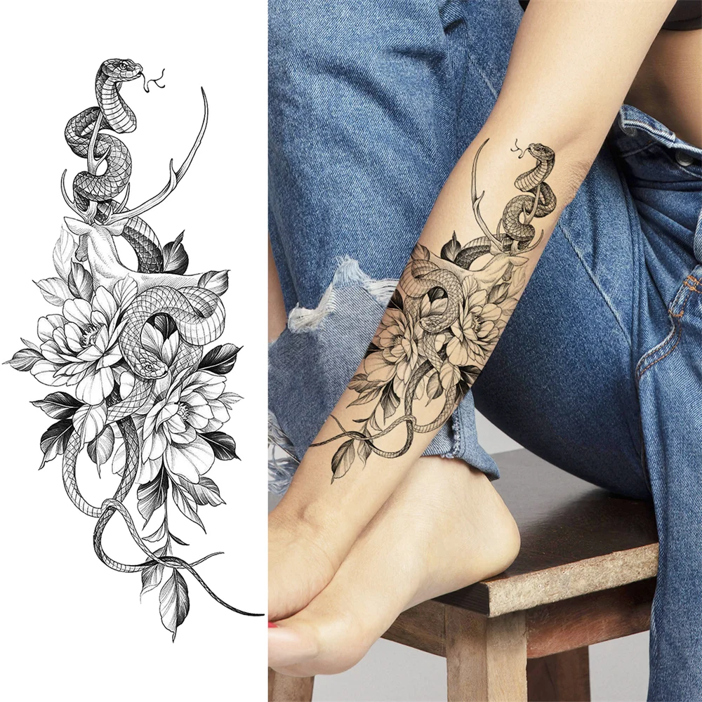 Sdrawing Sunflower Butterfly Temporary Tattoos For Women Adult Rose Flower Moon Fake Tattoo Arm Body Art Decoration Tatoo Paper