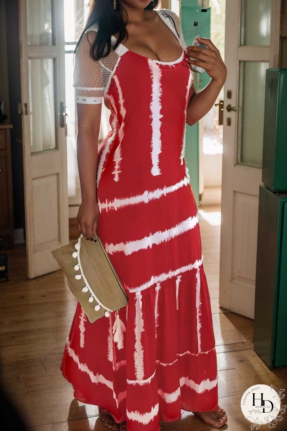 sling stripe print sleeveless fitted dress