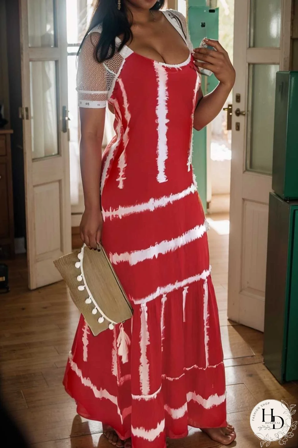 sling stripe print sleeveless fitted dress