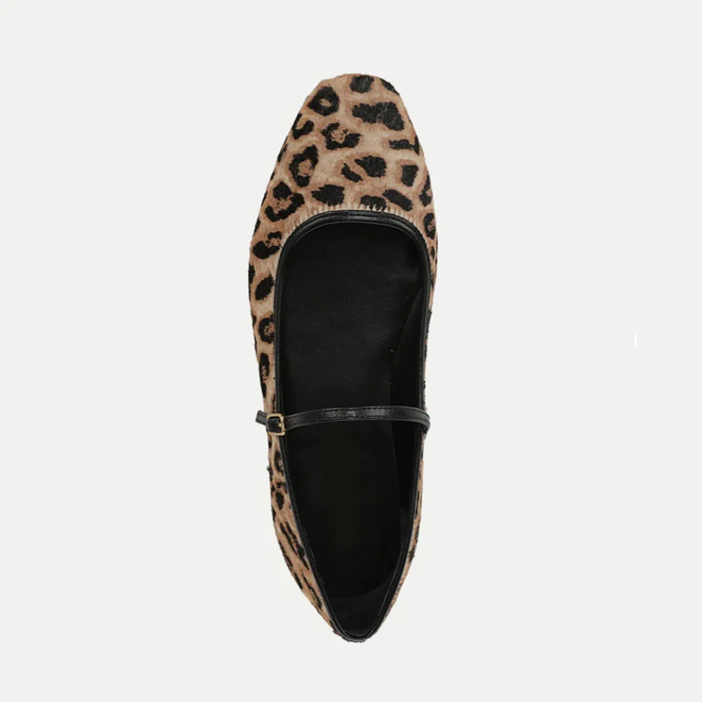 Women's Leopard Print Square Toe Buckled Mary Jane Flats