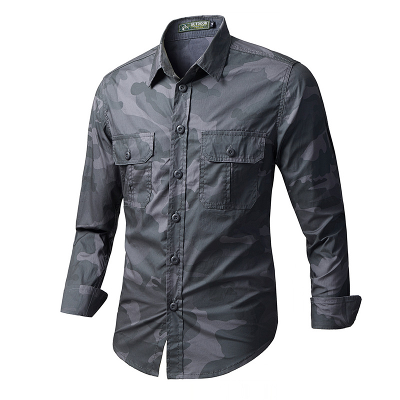 Mens Spring Autumn Print Shirts Mens Outdoor Casual Camo Long Sleeve Shirts Hiking Camping Army Tactical Cargo T-Shirts 5XL