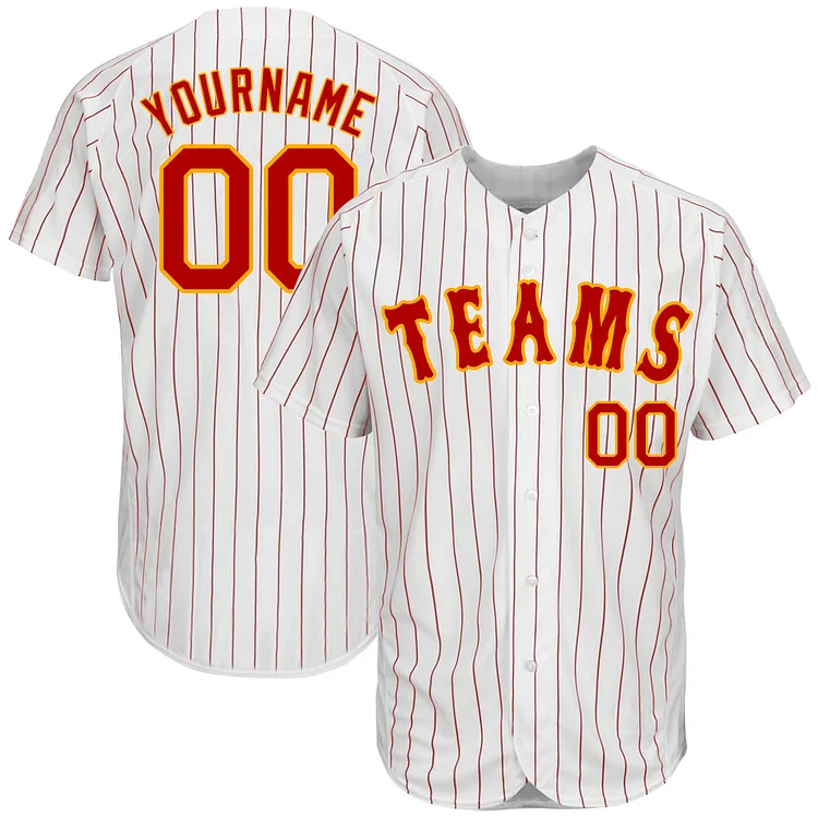 Custom White Red Pinstripe Baseball Jersey