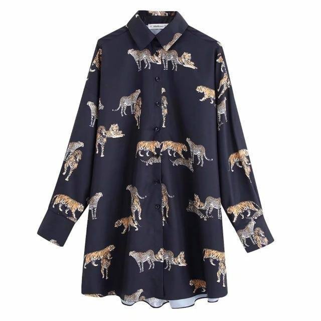 New women vintage animal print casual loose kimono blouse shirts women wild chic chemise blusas brand femininas tops LS6080